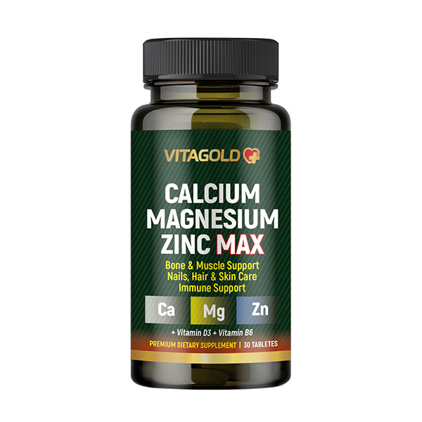 10-01-77-CaMgZn-MAX Calciu, Magneziu, Zinc Maxim (Calcium, Magnesium, Zinc Max) - pentru oase, mușchi, dinți, imunitate, păr și unghii, 30 de tablete - imagine 1