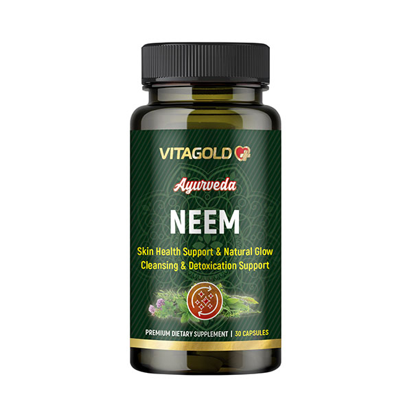 10-02-100-Ayurveda-NEEM Vitagold Ayurveda Neem - pentru piele, cavitatea bucală, detoxifiere, starea generală de sănătate, 30 de capsule - imagine 1